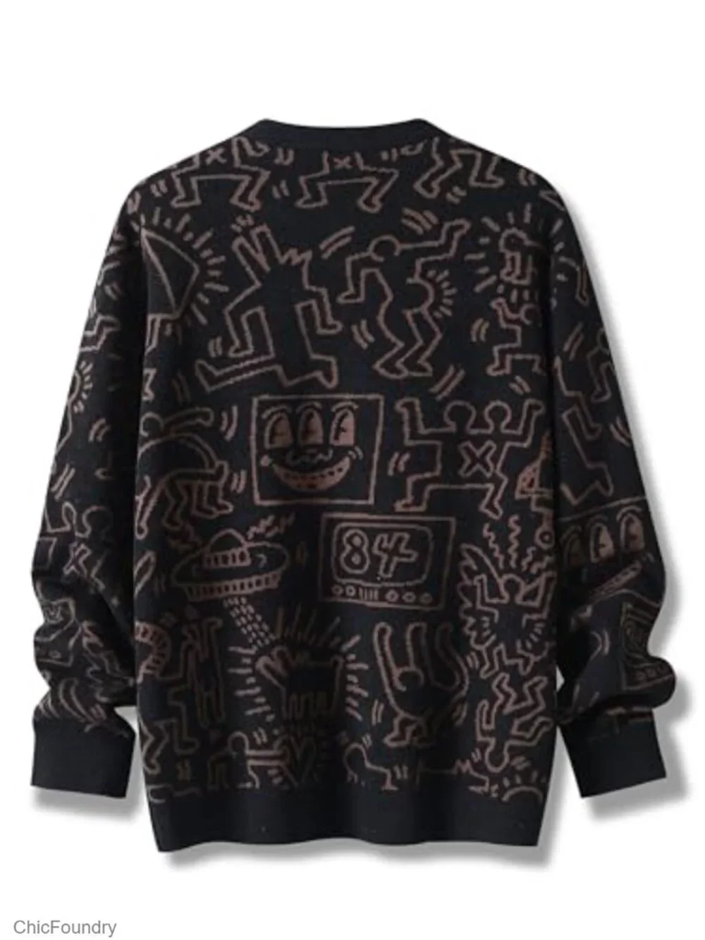 Men's Oversized Graffiti Graphic Knit Pullover Sweater Crewneck